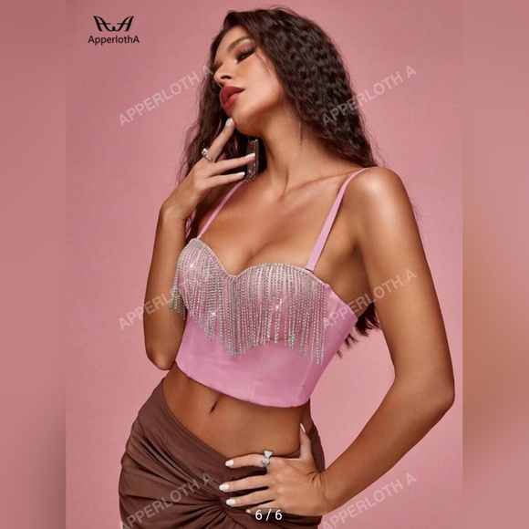 ✨️Any 3 for $15✨️ SHEIN Small Festival Pink Rhinestone Bustier Top - Picture 13 of 13